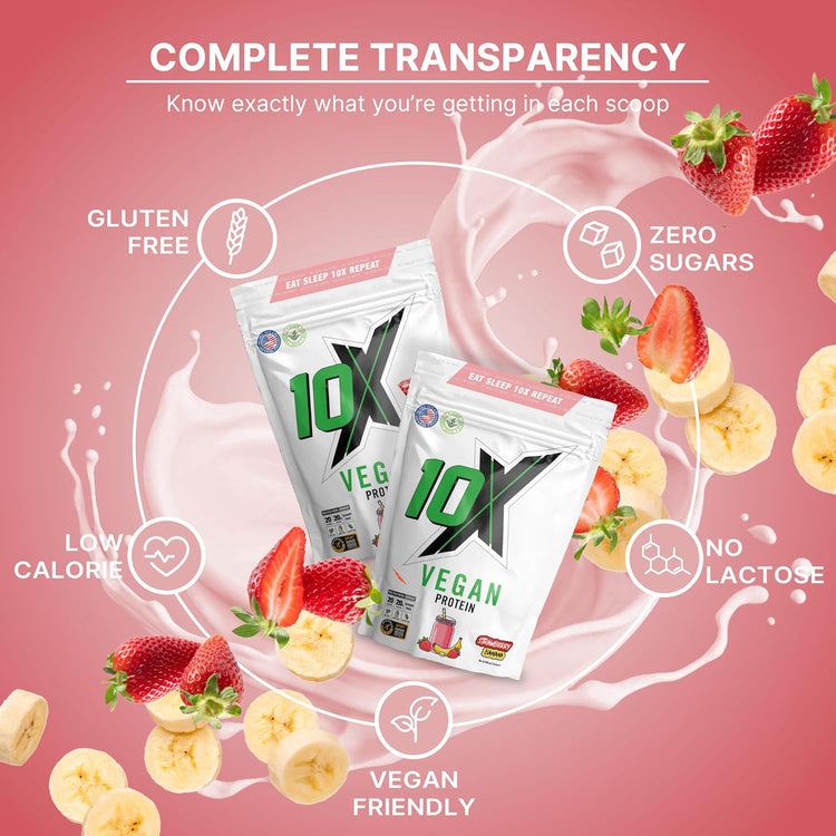 10X Athletic Vegan Protein 540g Strawberry Banana