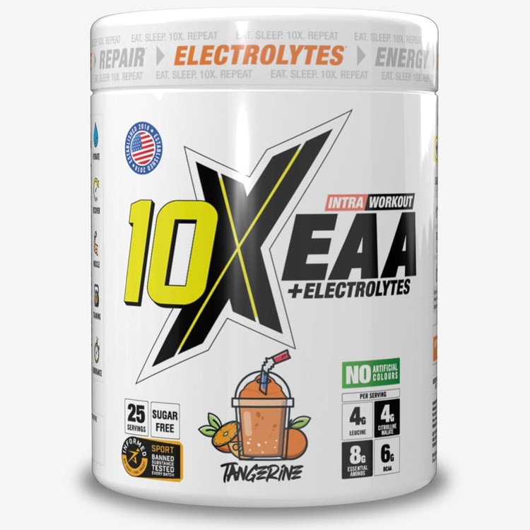 10X Athletic EAA Essential Amino Acids - Tangerine, Muscle Recovery & Hydration, 450g, Vegan, Gluten & Lactose-Free, Supports Muscle Growth, Informed-Sport Certified