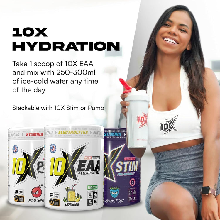 10X Athletic EAA Essential Amino Acids - Lemonaze, Muscle Recovery & Hydration, 450g, Vegan, Gluten & Lactose-Free, Supports Muscle Growth, Informed-Sport Certified