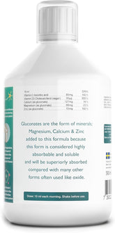 Swedish Nutra Cal-Mag Liquid | Calcium Magnesium Vitamin D3 & Zinc | Vegan | 33 Shots | 500 ml