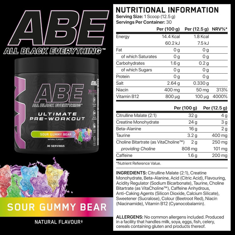 Applied Nutrition ABE (All Black Everything) 375g Sour Gummy Bear