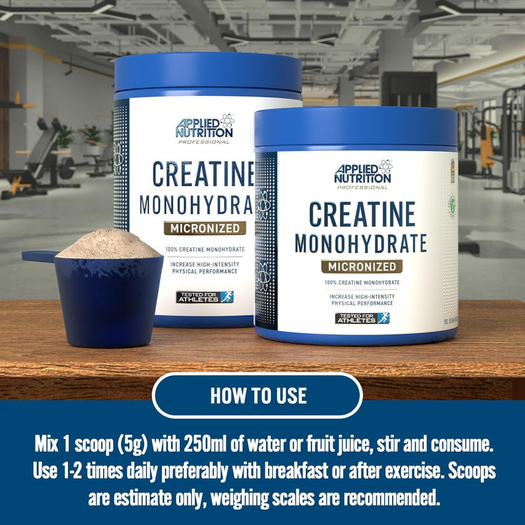 Applied Nutrition Creatine Monohydrate Powder 500g – 100% Micronized Creatine – 5g per Serving – Unflavoured – Supports High-Intensity Performance – 100 Servings
