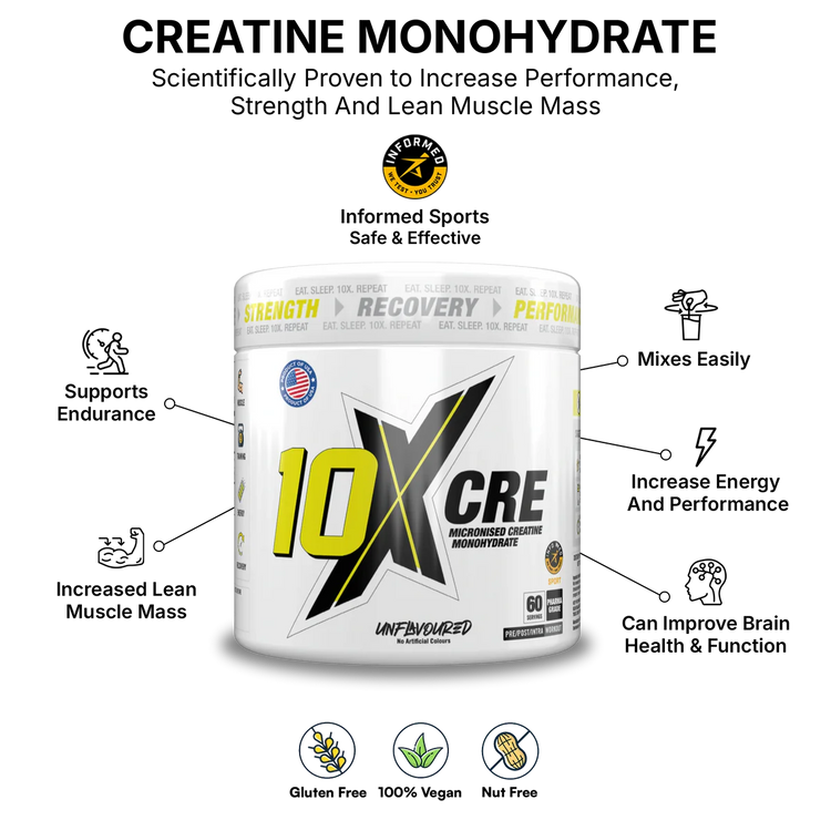 10X Athletic CRE Pure Micronized Creatine Monohydrate, 100% Vegan, Flavourless, 300g