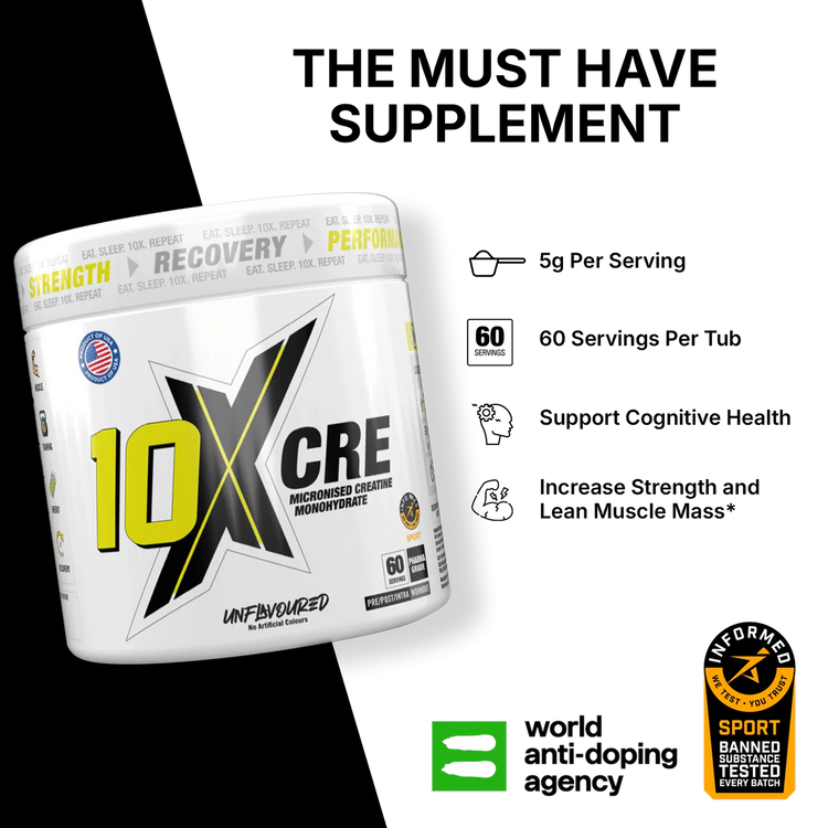 10X Athletic CRE Pure Micronized Creatine Monohydrate, 100% Vegan, Flavourless, 300g