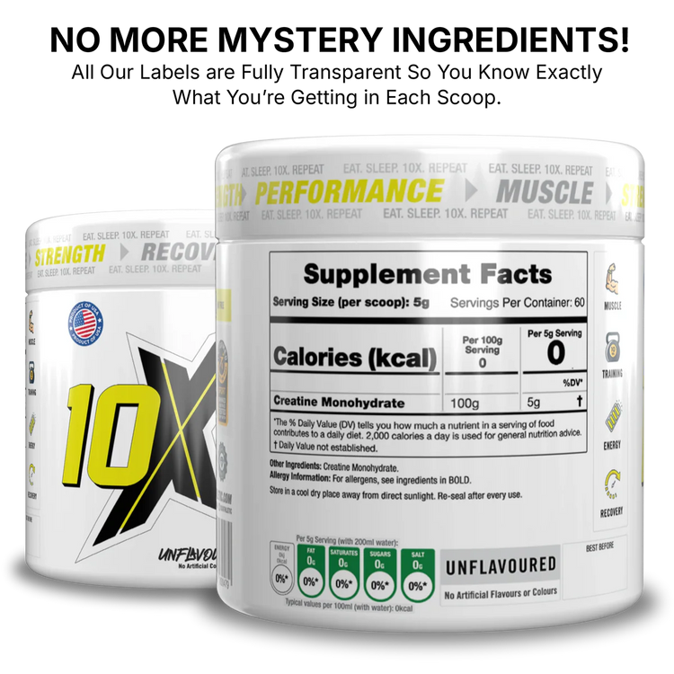 10X Athletic CRE Pure Micronized Creatine Monohydrate, 100% Vegan, Flavourless, 300g