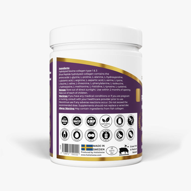Hydrolysed Collagen Peptides Powder | 10,000mg | Type I & III | Halal | Grass Fed Bovine | Unflavoured 300g UK