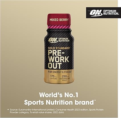 Optimum Nutrition Gold Standard Pre-Workout Shot 12x60ml Mixed Berry