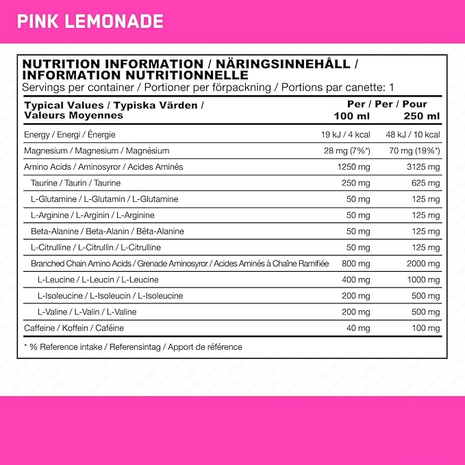 Optimum Nutrition Essential Amino Energy + Electrolytes 24x250ml Pink Lemonade