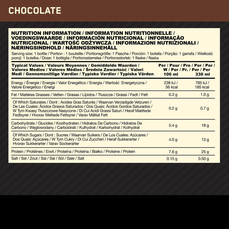 Optimum Nutrition Protein Shake 12x500ml Chocolate