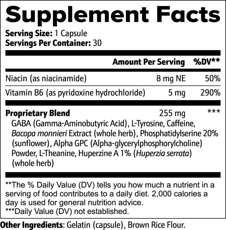Cognitive Support – Daily Brain Clarity & Focus Supplement with Bacopa, GABA & Huperzine A