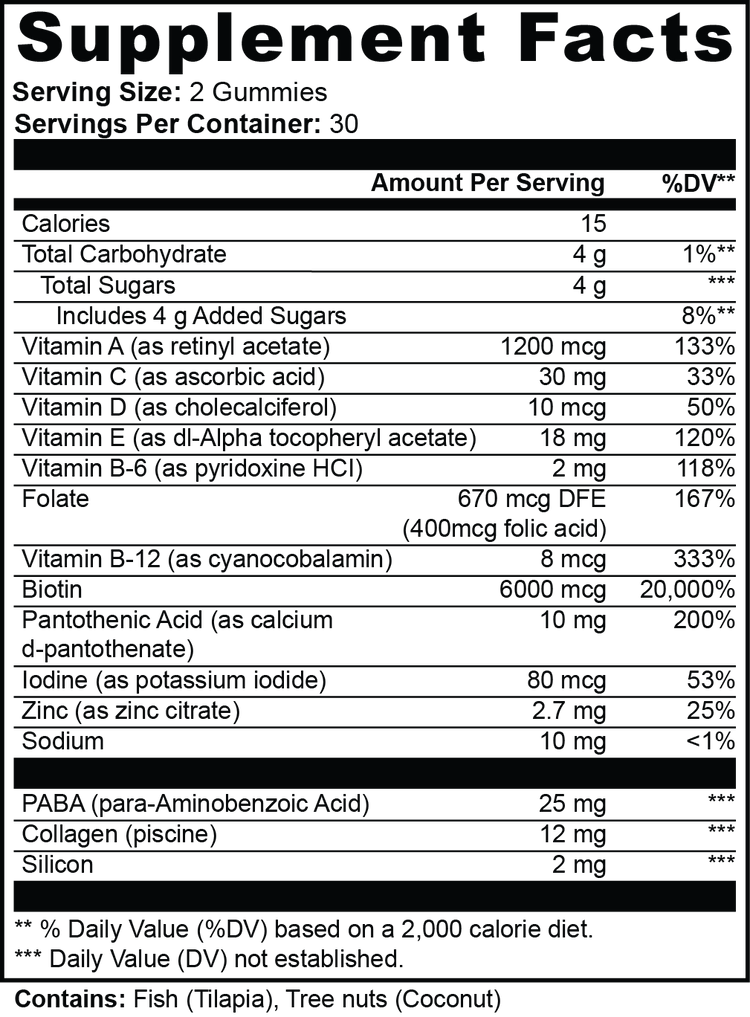 Hair, Skin & Nails Gummies – Biotin + Collagen | 60 Gummies | Radiant Beauty Support