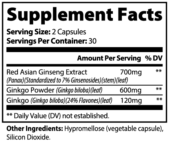 Ginkgo Biloba + Ginseng – Herbal Brain & Energy Support | 60 Vegan Capsules