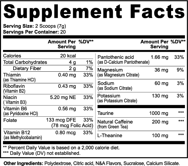 Energy Powder (Lychee Splash) – Caffeine + L-Theanine | Sugar-Free Mental Boost | 140g | Vegan, Made in USA