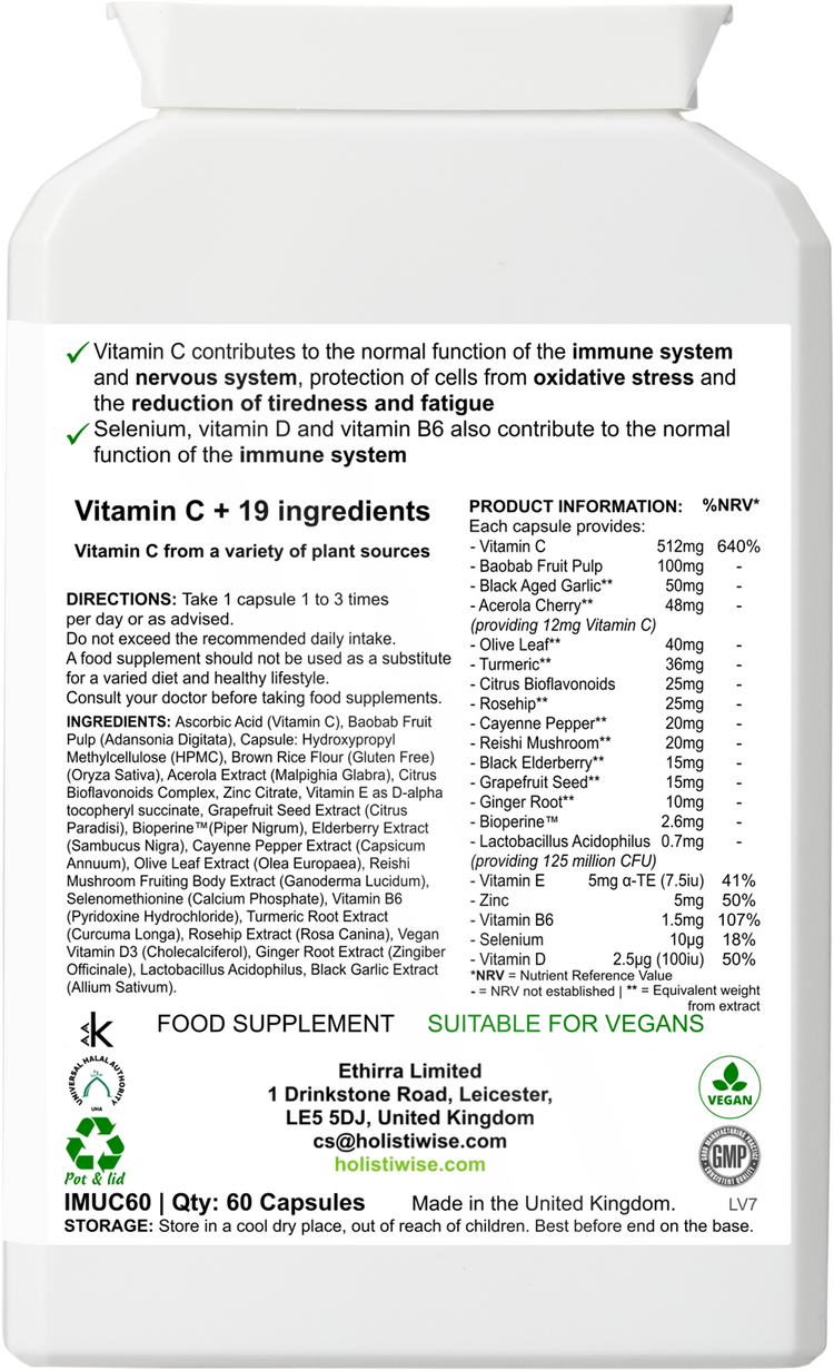 Advanced Immunity Spectrum Capsules – Vitamin C with 19 Plant Extracts, Probiotics, Minerals & Reishi Mushroom
