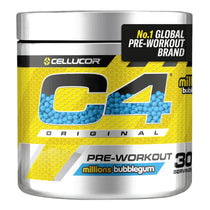 Cellucor C4 Original pre-workout supplement container with yellow and blue design.