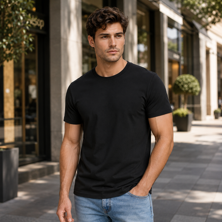 Essential Crew Neck T-Shirt – Black | 100% Cotton | 160 GSM | Regular Fit