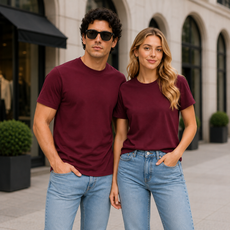 Essential Crew Neck T-Shirt – Burgundy | 100% Cotton | 160 GSM | Regular Fit