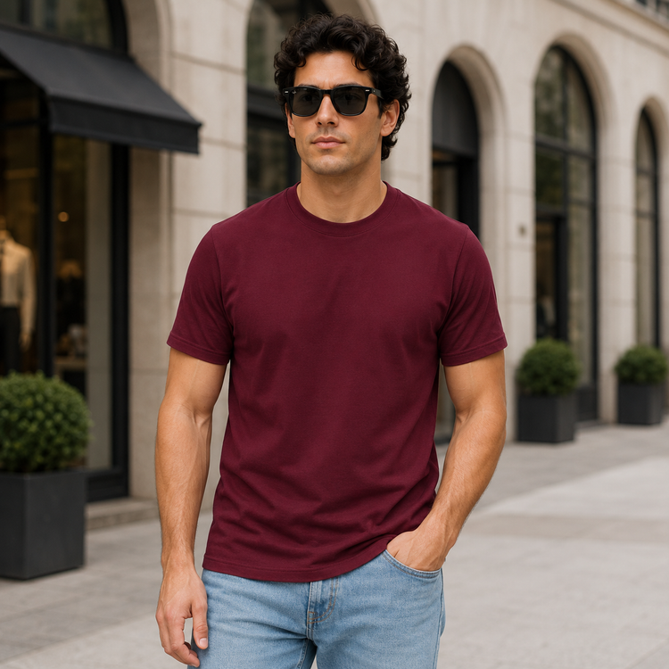 Essential Crew Neck T-Shirt – Burgundy | 100% Cotton | 160 GSM | Regular Fit