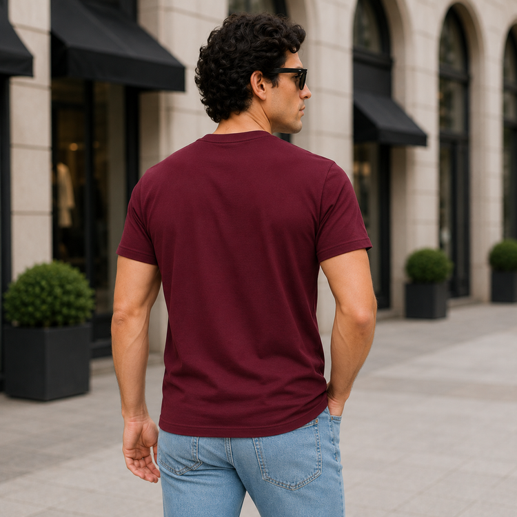 Essential Crew Neck T-Shirt – Burgundy | 100% Cotton | 160 GSM | Regular Fit