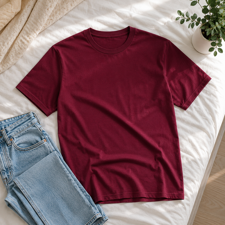 Essential Crew Neck T-Shirt – Burgundy | 100% Cotton | 160 GSM | Regular Fit
