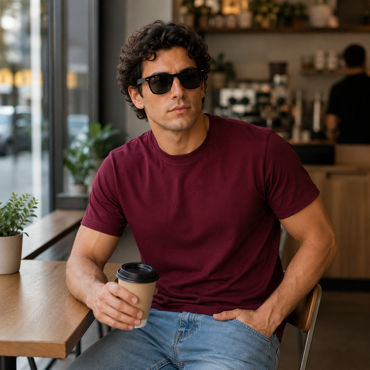 Essential Crew Neck T-Shirt – Burgundy | 100% Cotton | 160 GSM | Regular Fit