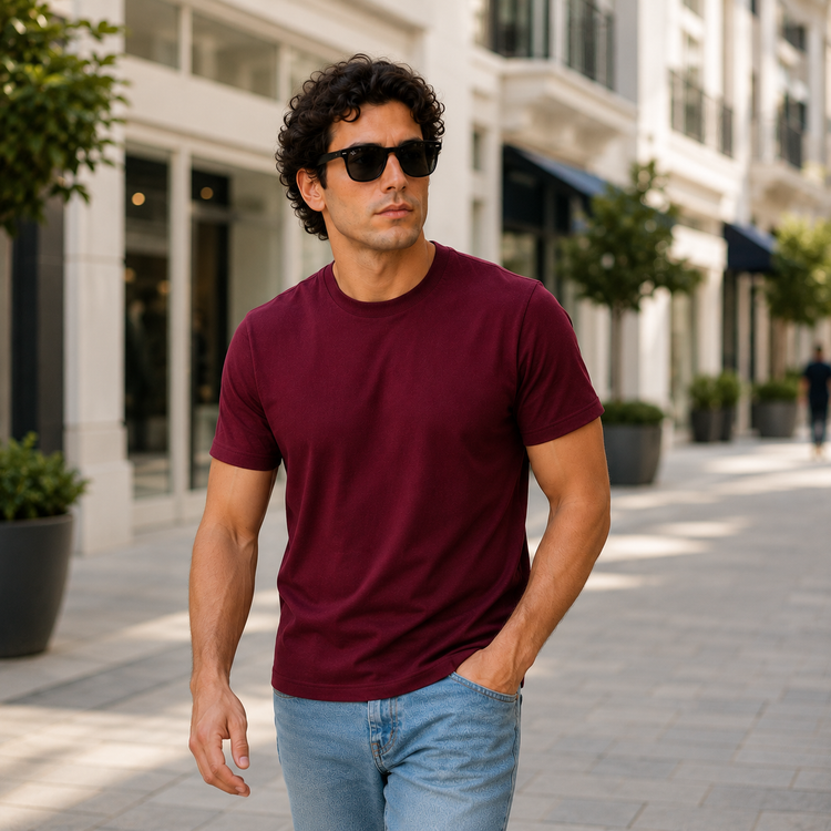 Essential Crew Neck T-Shirt – Burgundy | 100% Cotton | 160 GSM | Regular Fit