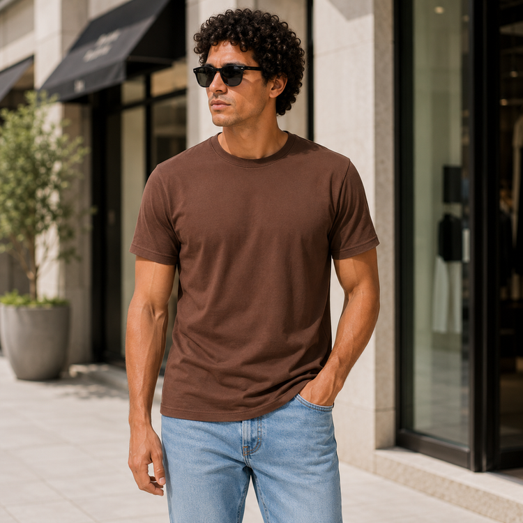 Essential Crew Neck T-Shirt – Chocolate Brown | 100% Cotton | 160 GSM | Regular Fit