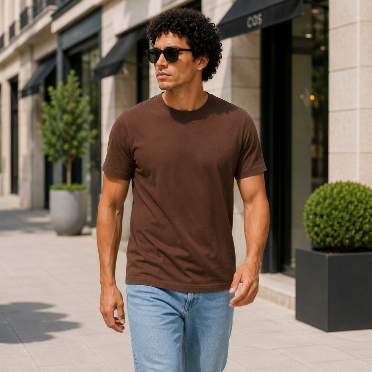 Essential Crew Neck T-Shirt – Chocolate Brown | 100% Cotton | 160 GSM | Regular Fit