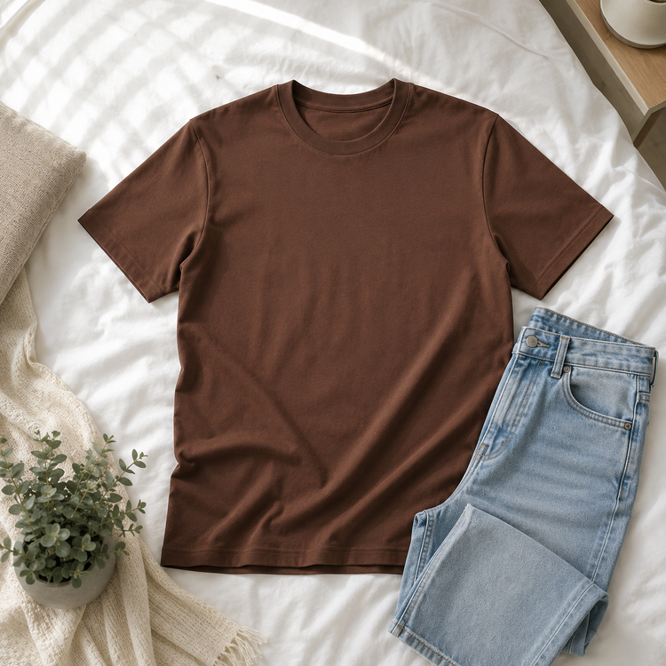 Essential Crew Neck T-Shirt – Chocolate Brown | 100% Cotton | 160 GSM | Regular Fit