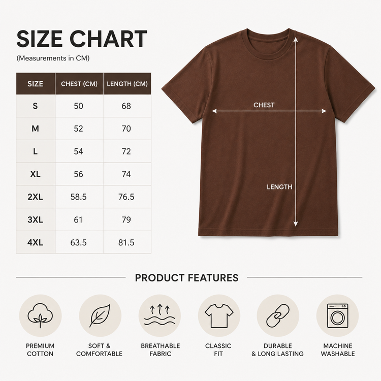 Essential Crew Neck T-Shirt – Chocolate Brown | 100% Cotton | 160 GSM | Regular Fit