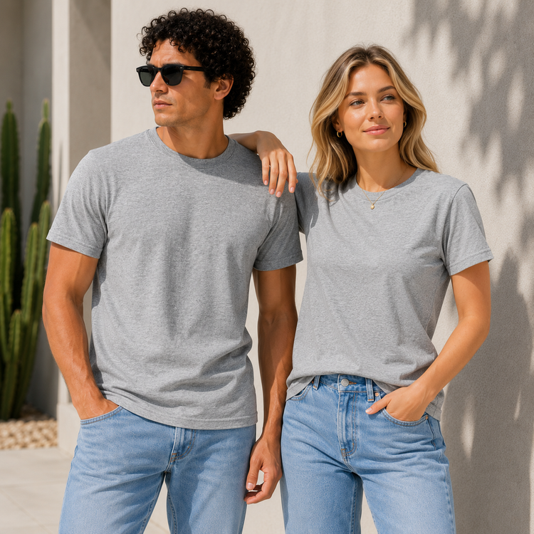 Essential Crew Neck T-Shirt – Heather Grey | 100% Cotton | 160 GSM | Regular Fit