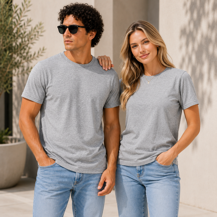 Essential Crew Neck T-Shirt – Heather Grey | 100% Cotton | 160 GSM | Regular Fit
