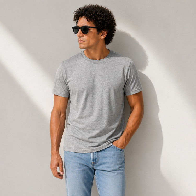 Essential Crew Neck T-Shirt – Heather Grey | 100% Cotton | 160 GSM | Regular Fit
