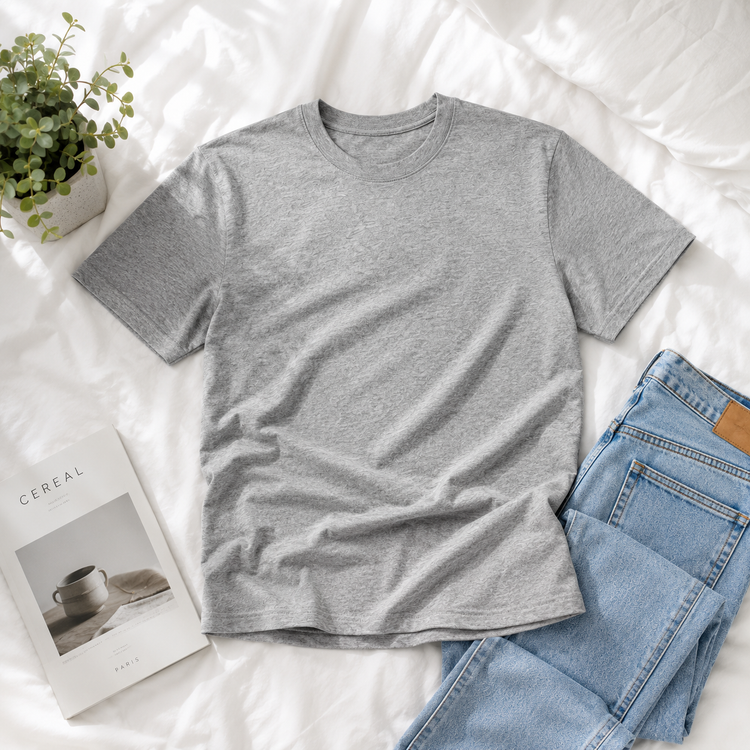 Essential Crew Neck T-Shirt – Heather Grey | 100% Cotton | 160 GSM | Regular Fit