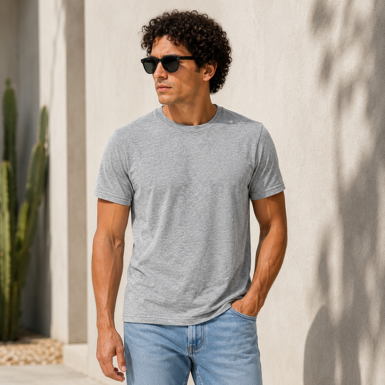 Essential Crew Neck T-Shirt – Heather Grey | 100% Cotton | 160 GSM | Regular Fit