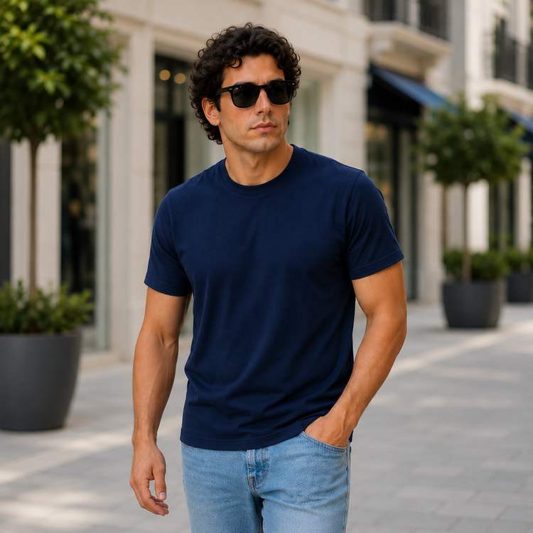 Essential Crew Neck T-Shirt – Navy | 100% Cotton | 160 GSM | Regular Fit