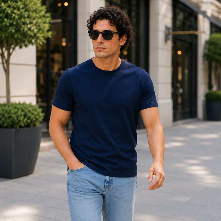 Essential Crew Neck T-Shirt – Navy | 100% Cotton | 160 GSM | Regular Fit