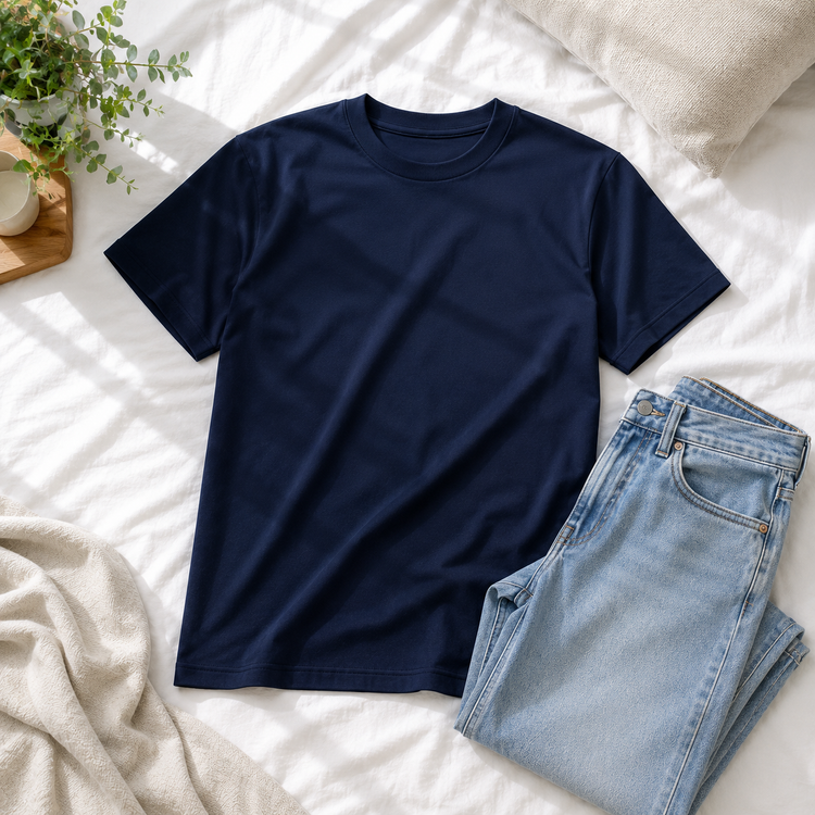 Essential Crew Neck T-Shirt – Navy | 100% Cotton | 160 GSM | Regular Fit