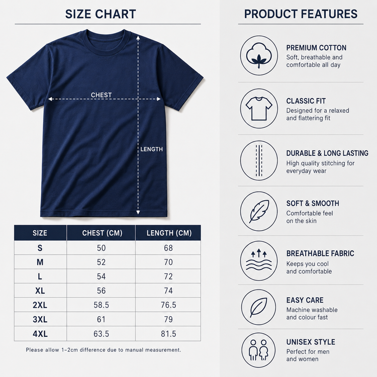 Essential Crew Neck T-Shirt – Navy | 100% Cotton | 160 GSM | Regular Fit
