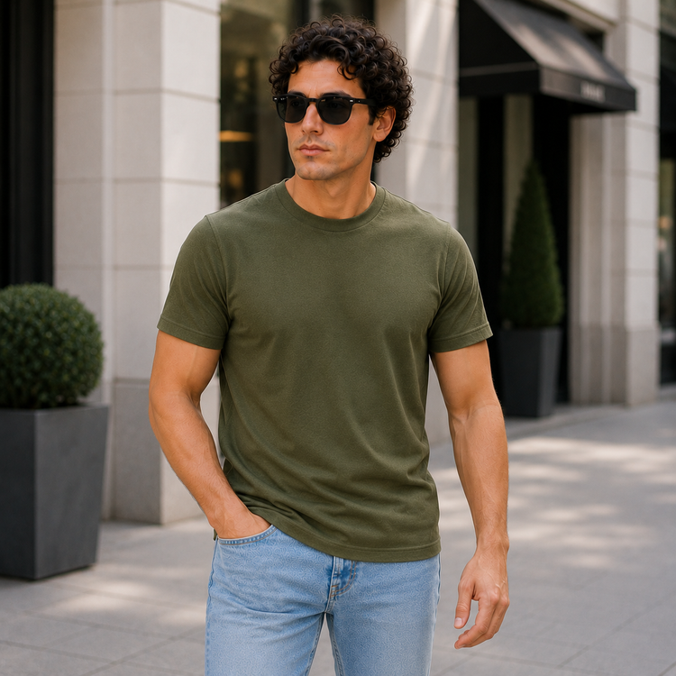 Essential Crew Neck T-Shirt – Olive Green | 100% Cotton | 160 GSM | Regular Fit