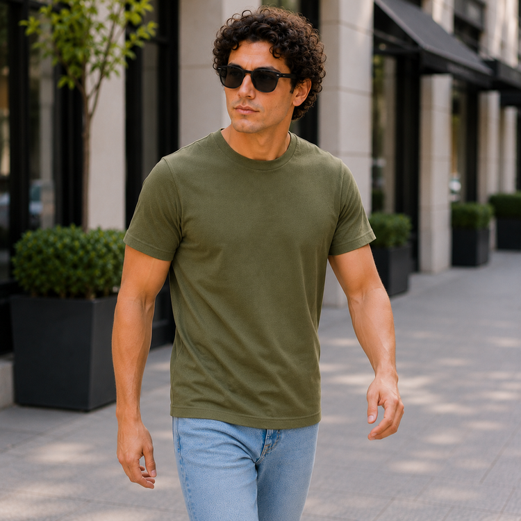 Essential Crew Neck T-Shirt – Olive Green | 100% Cotton | 160 GSM | Regular Fit
