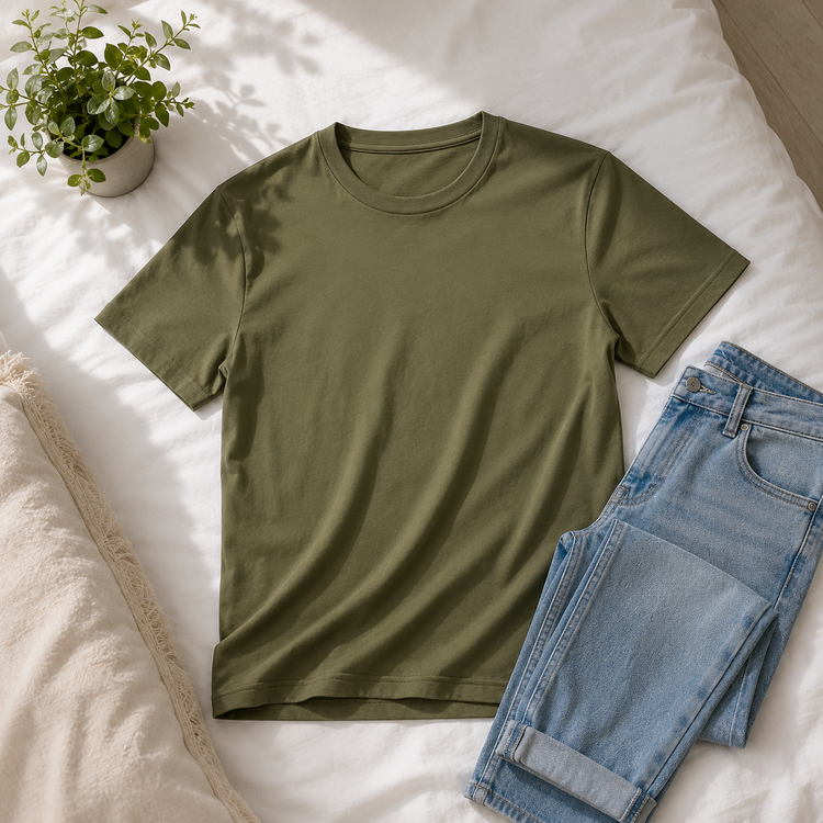 Essential Crew Neck T-Shirt – Olive Green | 100% Cotton | 160 GSM | Regular Fit