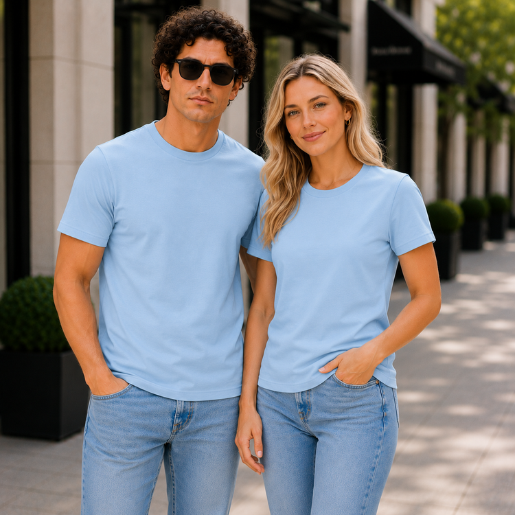 Essential Crew Neck T-Shirt – Sky Blue | 100% Cotton | 160 GSM | Regular Fit
