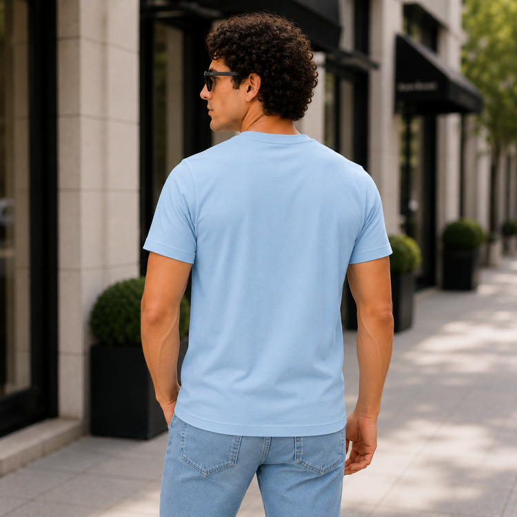 Essential Crew Neck T-Shirt – Sky Blue | 100% Cotton | 160 GSM | Regular Fit