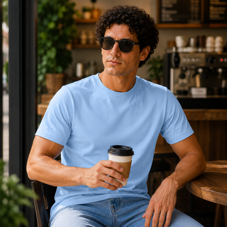 Essential Crew Neck T-Shirt – Sky Blue | 100% Cotton | 160 GSM | Regular Fit