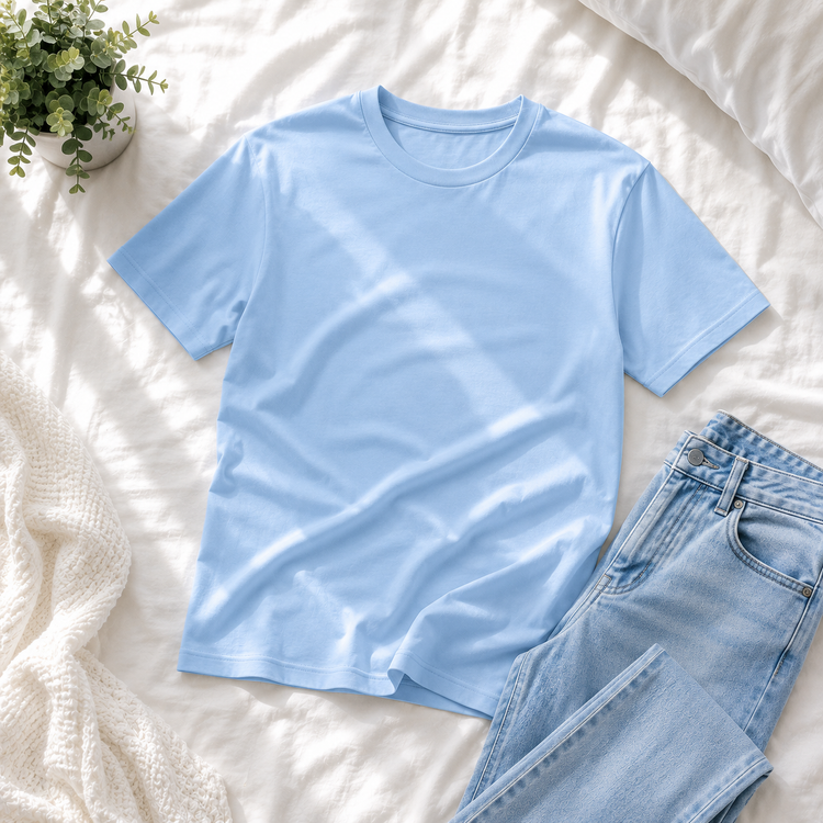 Essential Crew Neck T-Shirt – Sky Blue | 100% Cotton | 160 GSM | Regular Fit