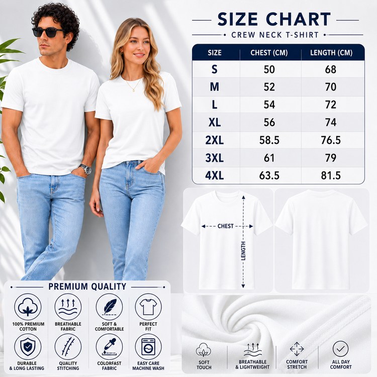 Essential Crew Neck T-Shirt – White | 100% Cotton | 160 GSM | Regular Fit