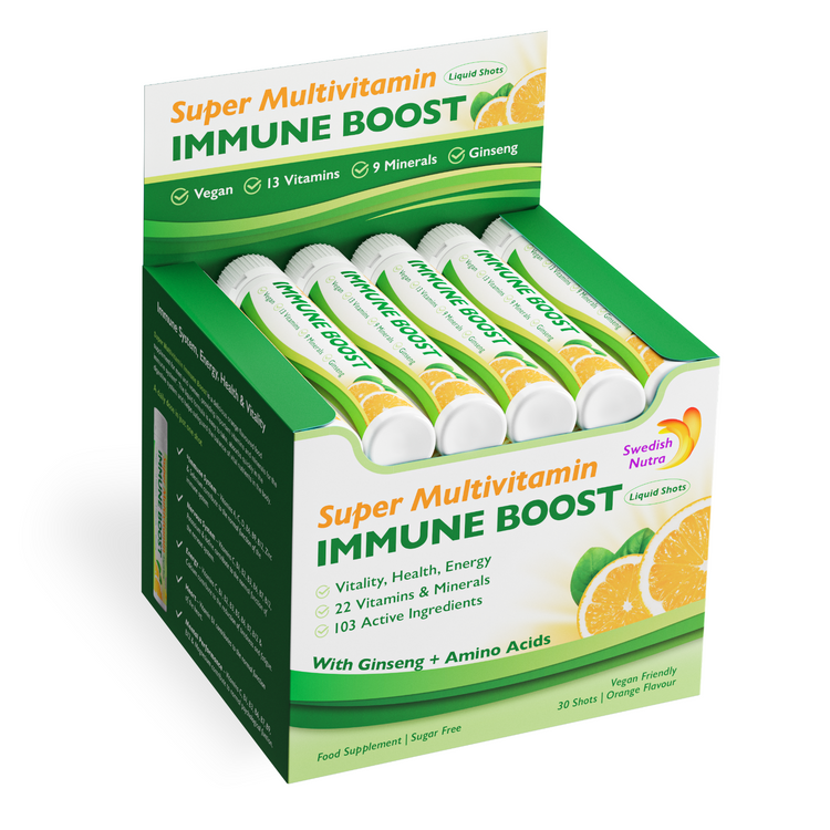 Swedish Nutra Super Multivitamin Vegan Immune Energy 30 Liquid Shots of 25ml Hal