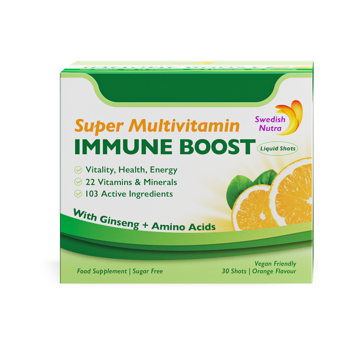 Swedish Nutra Super Multivitamin Vegan Immune Energy 30 Liquid Shots of 25ml Hal